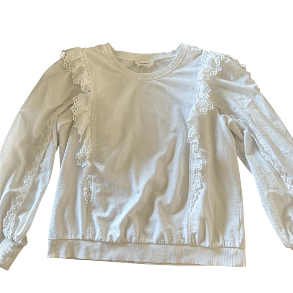 Anthropologie darling White with cotton Lace detail cotton long sleeve tee.